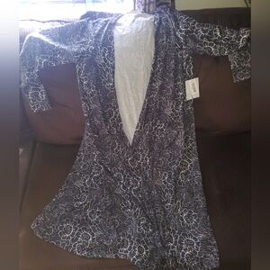 LuLaRoe | Sarah Duster Cardigan black white grey floral cottagecore L NWT pocket